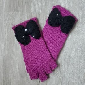 Betsey Johnson Fuchsia Fingerless Gloves with Black Sequin Bows